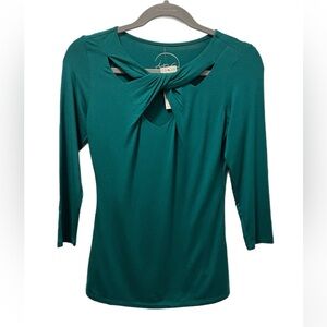 NWT INC Emerald Green Cross Neck Cutout Fitted Dressy Shirt - Women’s Size Small